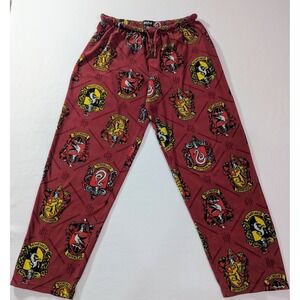 Harry‎ Potter Pajama Pants Men's XL Maroon Hogwarts Houses Crest Lounge Sleep